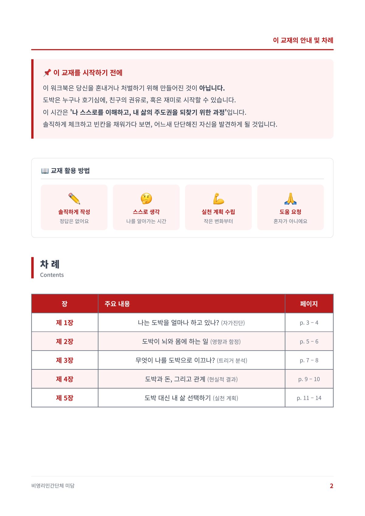 나를 지키는 선택 교재 목차